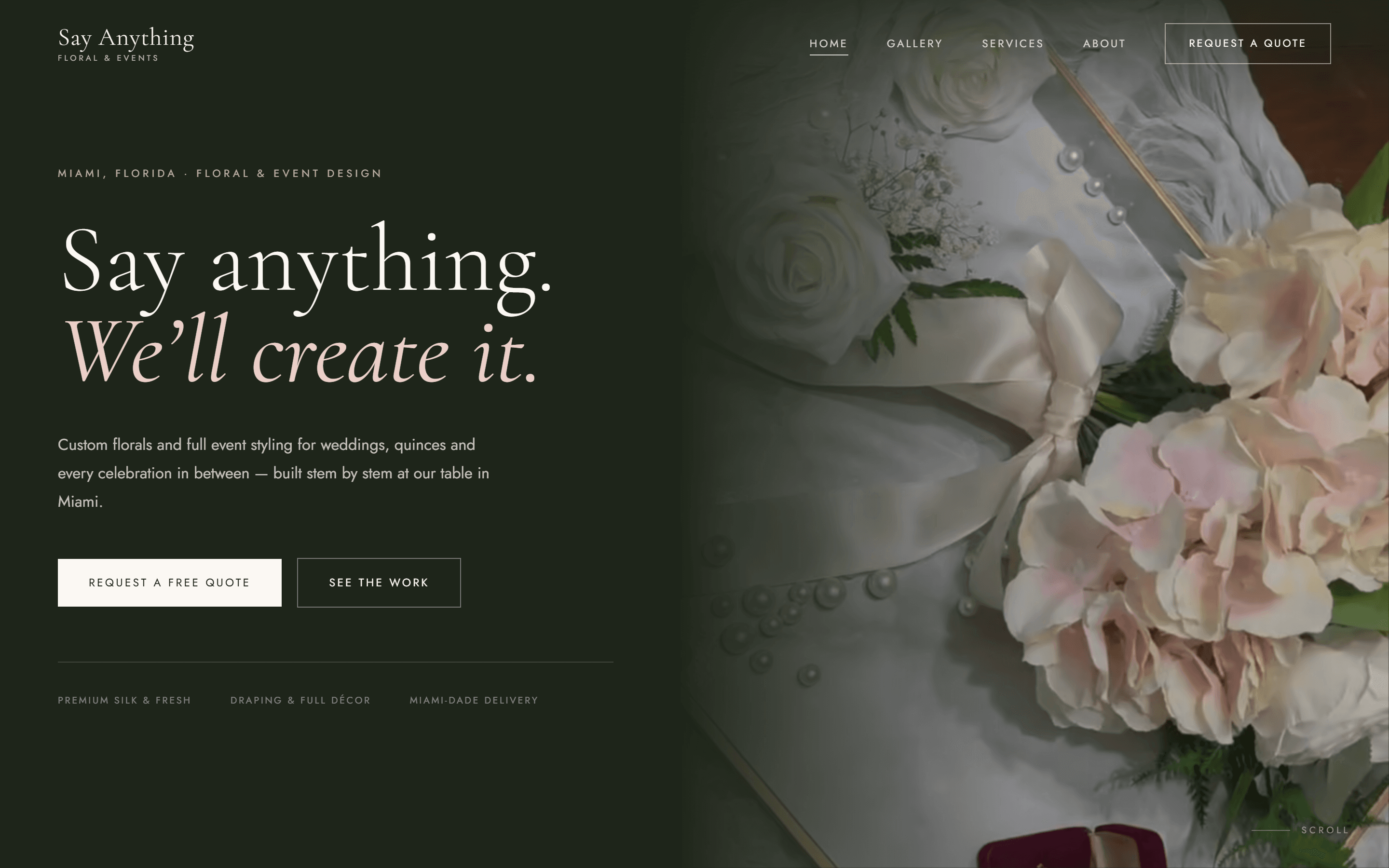The Say Anything Floral & Events website